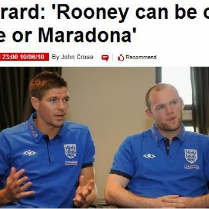 英格兰夺冠全靠鲁尼 杰拉德：他就是我们的贝利