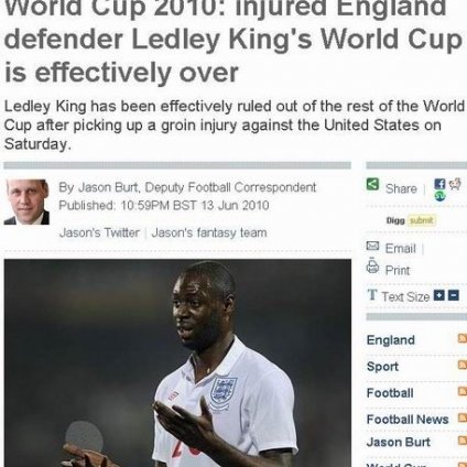 莱德利-金因伤恐别世界杯 卡佩罗用人再被质疑