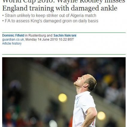 鲁尼脚踝轻伤缺席训练 英格兰伤病成最大掣肘