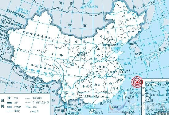 发生地震区域地图。 发生地震区域地图。