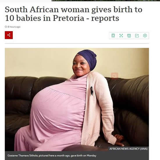 南非女子诞下十胞胎