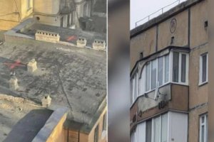 乌克兰基辅房屋楼顶出现被画符号可能是俄罗斯轰炸