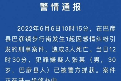 哈尔滨一男子当街行凶 3人死亡