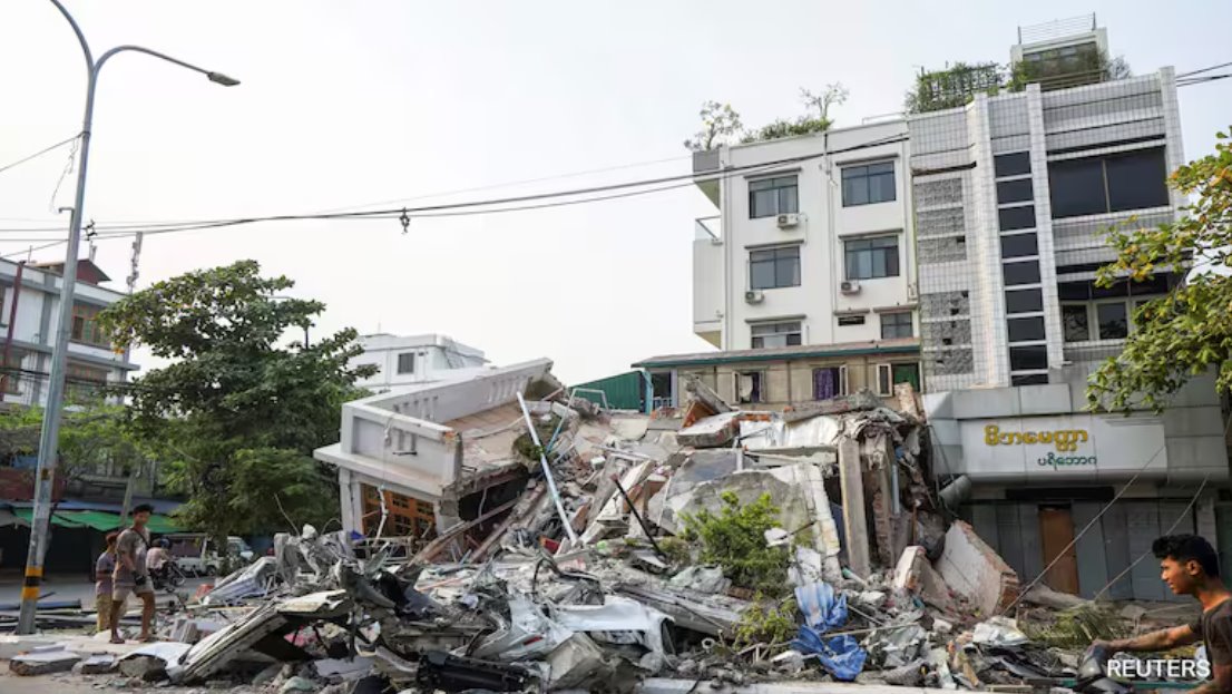 缅甸强烈地震后倒塌的建筑物