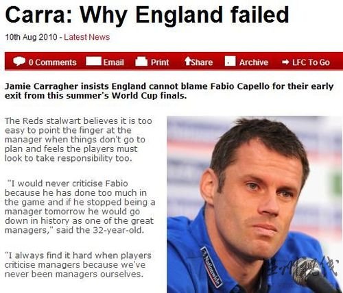 卡拉格:英格兰失败不怪卡佩罗 他是伟大主帅